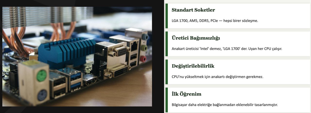 Anakart soketleri ve standart sözleşmelerin donanımdaki karşılığı
