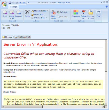 Unhandled exception örneği