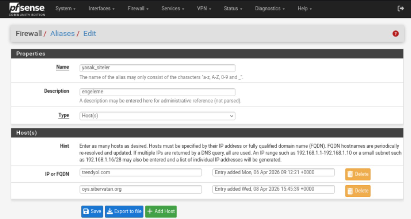 Firewall / Aliases / Edit ekranı