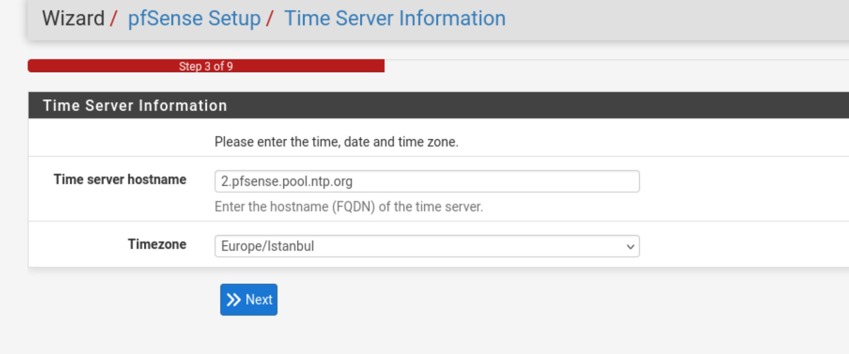 Time Server Information ekranı