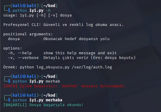 Yardım ve anlaşılır durum mesajları sunan CLI örneği